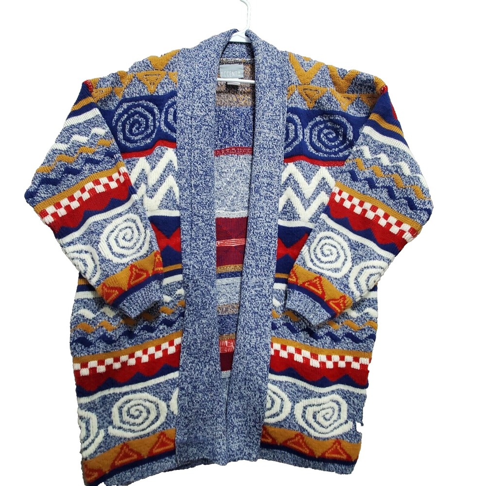 Accent Cardigan Sweater Women's Large Multicolor‎ Aztec Geometric Coloful Mom